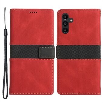 För Samsung Galaxy A14 5G Stand Fodral Grid Splicing Läder Magnetic Flip Wallet Telefonfodral med rem