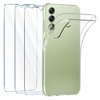 Genomskinligt TPU-fodral för Samsung Galaxy A14 5G mjukt telefonskal + 3 st 2.5D Arc Edge skärmfilm av härdat glas