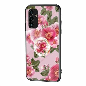 För Samsung Galaxy A14 5G blommönster telefonfodral härdat glas+PC+TPU-fodral med stöd