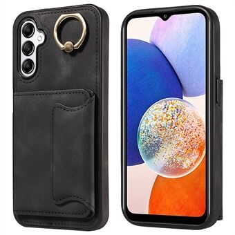 001 För Samsung Galaxy A14 5G / A14 4G Ring Kickstand Korthållare Fodral Skin-touch PU Läder+TPU telefonfodral