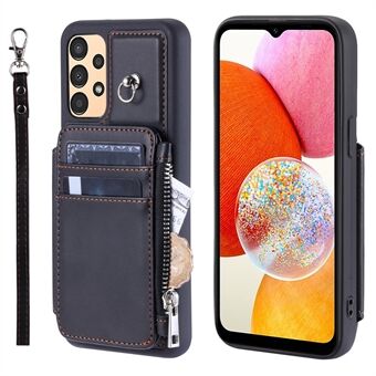 009 Telefonfodral för Samsung Galaxy A14 5G / A14 4G, RFID-blockering PU + TPU Anti-drop-omslag med kickstand, dragkedjaficka och band.