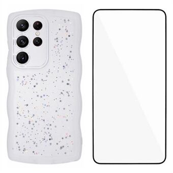 WANLONFENG JWT-serien för Samsung Galaxy S23 Ultra TPU-fodral Epoxy Telefonskal Vågig Kant med Härdat Glas