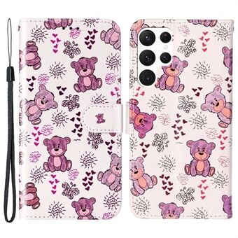 För Samsung Galaxy S23 Ultra Pattern Präglat PU-läder Fodral med fullständigt skydd Vikbart ställ Stand med handrem