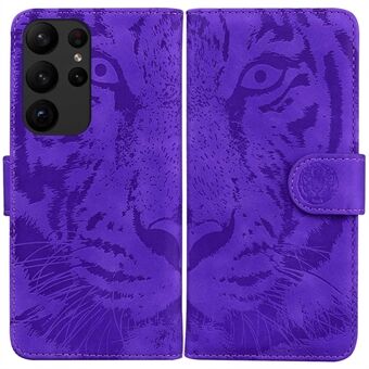 För Samsung Galaxy S23 Ultra Tiger Pattern Imprinted Flip Case PU Stand Magnetstängning Folio Plånbok Telefonskydd