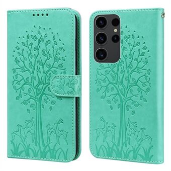 För Samsung Galaxy S23 Ultra Telefonfodral PU Läder Deer Tree Pattern Stand Flip Plånboksfodral