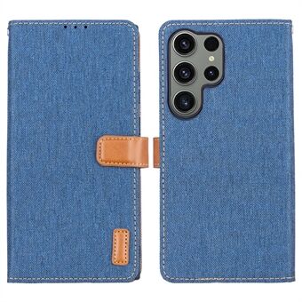 För Samsung Galaxy S23 Ultra PU Stand Jeans Tygplånbok Skyddande telefonfodral