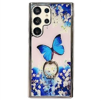 För Samsung Galaxy S23 Ultra IMD Flower Pattern Elektropläteringsskydd PC+TPU telefonfodral med Ring