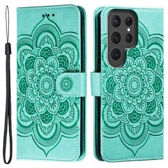 Telefonskalfodral för Samsung Galaxy S23 Ultra, intryckande Mandala Flower Flip PU- Stand Skyddsfodral