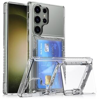 För Samsung Galaxy S23 Ultra mobilfodral Transparent PC + TPU-mobilskal med ställ och kortfack