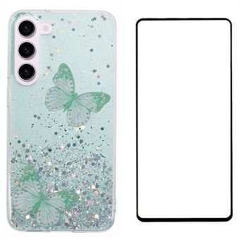 WANLONFENG AW-serien för Samsung Galaxy S23-fodral med skärmskydd TPU-telefonskal 3D fjärilsglitterpaljetter