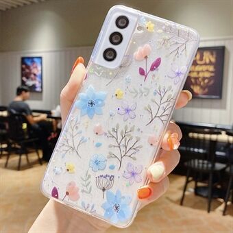 För Samsung Galaxy S23 Skal Blommönster TPU Glitter Telefonfodral