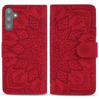 För Samsung Galaxy S23 Stand Shell Imprint Flower Phone Cover Plånboksdesign Calf Texture Läderfodral