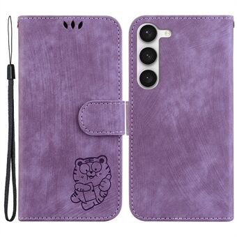 För Samsung Galaxy S23 PU Läder Stand Skyddsfodral Cute Tiger Imprint Telefonfodral