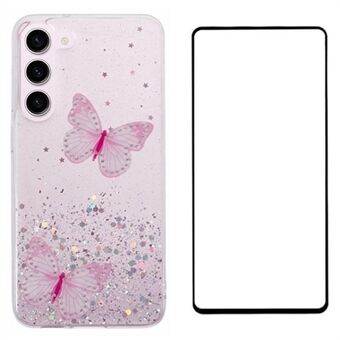 WANLONFENG AW-serien för Samsung Galaxy S23+ Fodral PVC Butterfly TPU Mobilskal med Skärmskydd