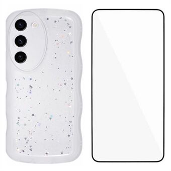 WANLONFENG JWT Serie för Samsung Galaxy S23+ TPU-fodral Epoxy-telefonskal med vågiga kanter och härdat glas