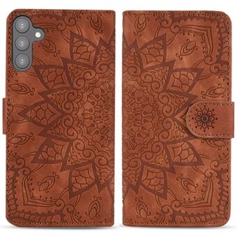 För Samsung Galaxy S23+ Fallsäkert Stand , Imprint Flower Phone Cover Plånboksdesign Calf Texture Läderfodral