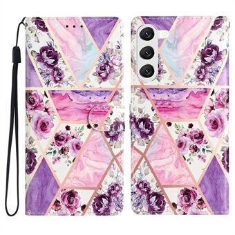 För Samsung Galaxy S23+ PU Läder Magnetlås Plånboksfodral TPU Stötsäkert Folio Stand Funktion Mönster Utskrift Telefonskydd med rem