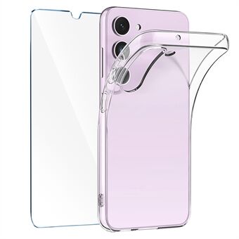 För Samsung Galaxy S23+ telefonfodral Klart TPU bakstycke med 2,5D Arc Edge härdat glas skärmfilm