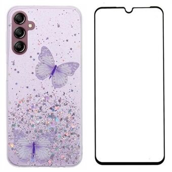 WANLONFENG AW Series för Samsung Galaxy A54 5G Fodral Glitter 3D Fjäril TPU Telefonfodral med HD-film 2-i-1