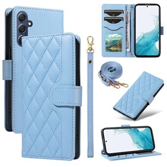 För Samsung Galaxy A54 5G Fodral Wallet Rhombus Läder Mobilskydd med axelrem, handledsrem