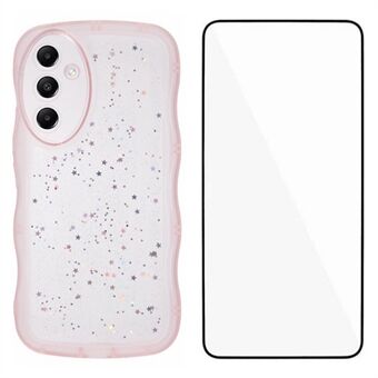 WANLONFENG JWT-serien för Samsung Galaxy A54 5G TPU-fodral Epoxy-telefonskal med vågig kant och härdat glas