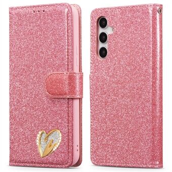 För Samsung Galaxy A54 5G Glitter Läderfodral med Diamant Kärleks Hjärta Plånbok Ställ Flip Fodral