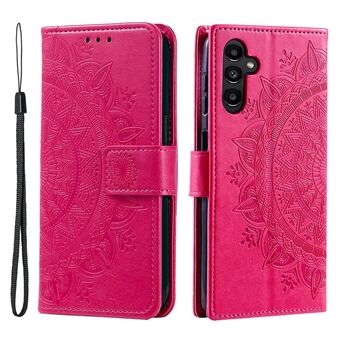 För Samsung Galaxy A54 5G Imprinted Mandala Flower Folding Stand Fodral PU Läderplånbok Magnetisk Flip Telefonskydd med rem