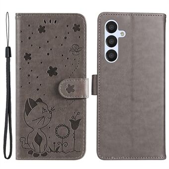 KT Imprinting Flower Series-4 för Samsung Galaxy A54 5G PU-läder Flip-telefonplånboksfodral Imprinted Cat Bee Flower Stand Stötsäkert magnetiskt telefonfodral med rem