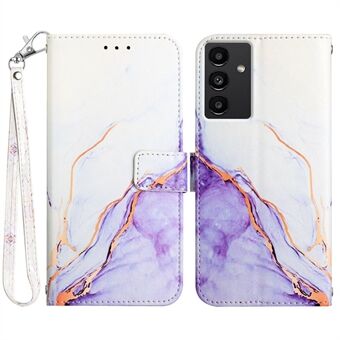 YB Mönsterutskrift Läder Series-5 för Samsung Galaxy A54 5G Marmormönster PU-läderplånboksfodral Magnetlås Stand med stor handrem