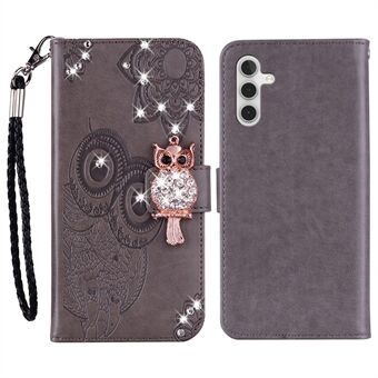 För Samsung Galaxy A54 5G Rhinestone telefonfodral Imprinted Owl Flower Läderfodral med Stand