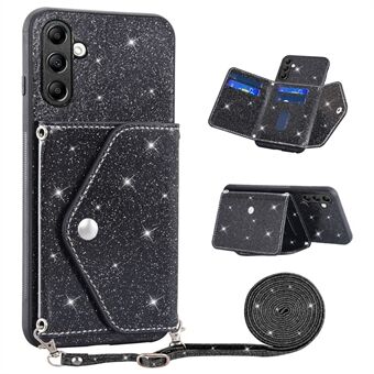 För Samsung Galaxy A54 5G-korthållare Glitter Telefon Kickstand-fodral PU-läderbelagd TPU-skal