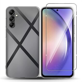 För Samsung Galaxy A54 5G telefonfodral TPU genomskinligt skal med 2.5D Arc Edge härdat glas skärmfilm