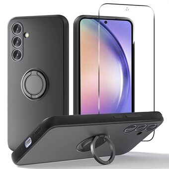 För Samsung Galaxy A54 5G Kickstand flytande silikon telefonfodral med 2,5D Arc Edge härdat glas skärmfilm