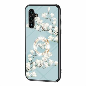 Kickstand telefonfodral för Samsung Galaxy A54 5G blommönster härdat glas+PC+TPU-skal