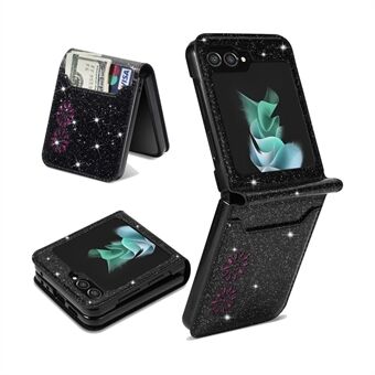 För Samsung Galaxy Z Flip5 5G PU-läder + PC-kortplatsfodral Laser Carving Glittrande Starry Style Telefonskal