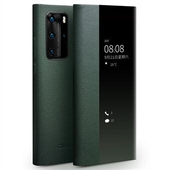 QIALINO automatisk väckning/sömnfunktion i äkta läder Ultratunt telefonfodral med utsiktsfönster för Huawei P40