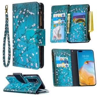 BF03 Mönster Printing Zipper Wallet Stand läderetui för Huawei P40