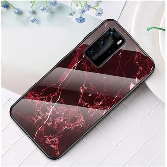 Marmorstruktur Härdat glas + PC + TPU hybridskal för Huawei P40 Pro