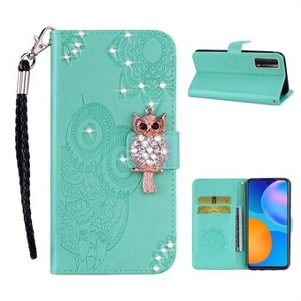 Owl Imprint Rhinestone Decor Läderfodral till Huawei P Smart 2021 / Huawei Y7a