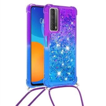 Stötdämpningsgradient Glitterpulver Quicksand TPU-mobiltelefonskal med rem för Huawei P Smart 2021