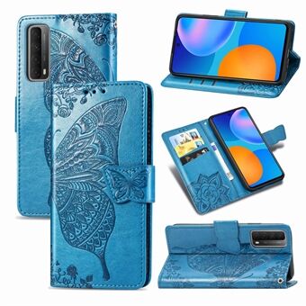 Imprint Big Butterfly Läder Plånbok Stand Shell för Huawei P Smart 2021 / Huawei Y7a