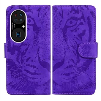 Tiger Pattern Imprinting Läderfodral för Huawei P50 Pro Stand