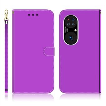 Spegelliknande yta Full Protection Läderfodral + handledsrem med design för Stand för Huawei P50 Pro