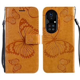 KT Imprinting Flower Series-2 Imprint Butterflies Folio Flip PU Läder Stand Telefonfodral för Huawei P50 Pro