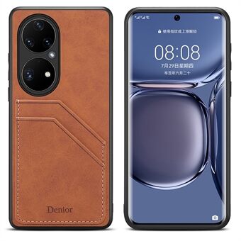 DENIOR Dubbla kortplatser PU-läderbelagd TPU + PC-telefon Hybridfodral Skal för Huawei P50 Pro