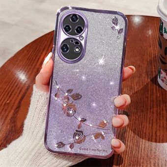 Gradient Color Glitter Powder Telefonfodral för Huawei P50 Pro 4G, Rhinestone Flower Pattern TPU Cover