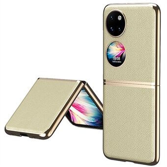 Elektropläteringsdesign PU-läderbelagd PC Anti- Scratch Telefonfodral Skal för Huawei P50 Pocket - Guld