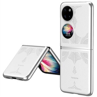 För Huawei P50 Pocket/Pocket S Galvanisering Ramdesign Texturerad PU-läderbelagd hård PC-telefonfodral