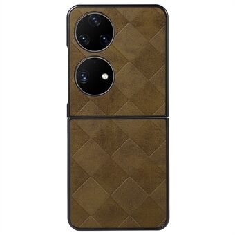 För Huawei P50 Pocket Phone Fodral PU Läder Grid Texture Stötsäker Mjuk TPU Bumper Hård PC Hybrid Skyddsfodral