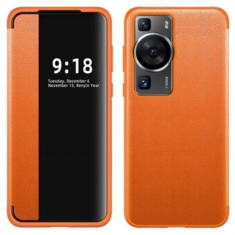 För Huawei P60 Anti-Drop Fodral View Window PU Läder Flip Cover TPU Akryl Telefonfodral